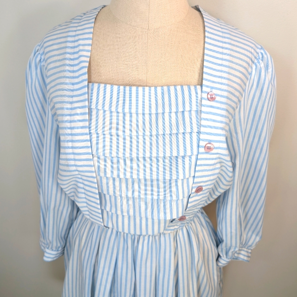 Vintage John Roberts cotton blend striped, modest, coquette maxi dress  12. - Picture 3 of 14